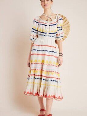 Carolina K Saria Smocked Rainbow Midi Dress Size M